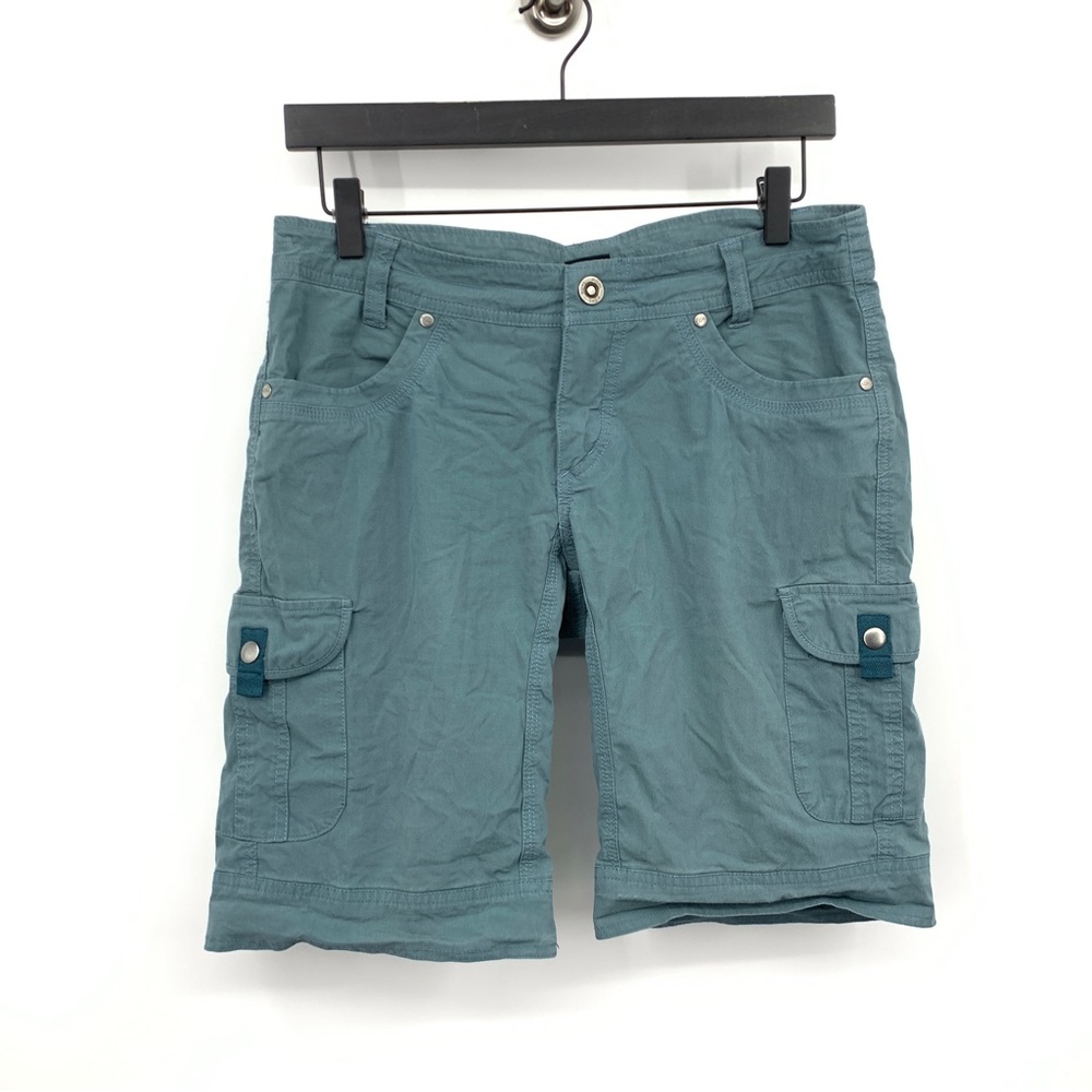 Kuhl Women Size 6 Shorts Teal Green Cargo Long Bermuda Splash 11" Stretch Nylon